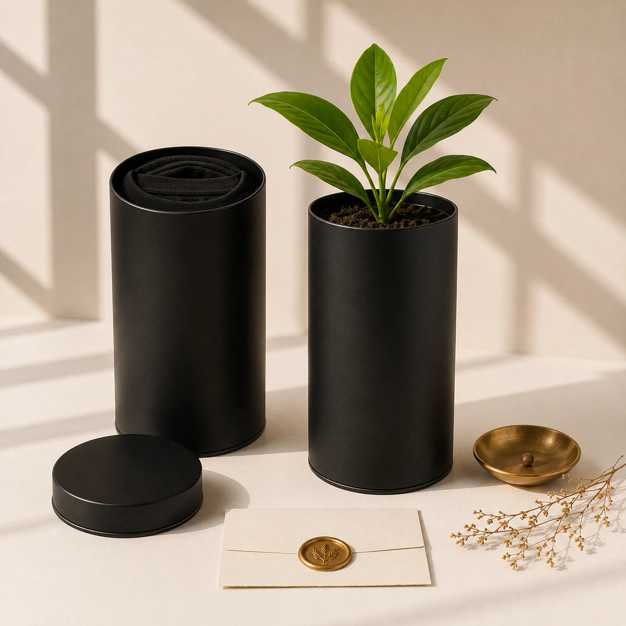 Embroidered t-shirt gifting collection online India — premium matte black tin packaging with seed — Luxureign