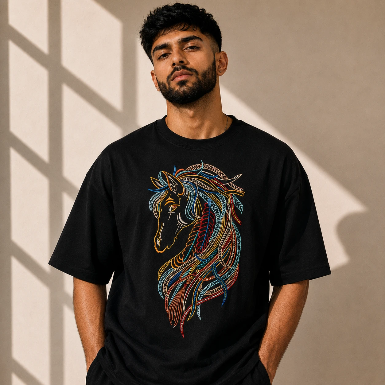 Men's premium embroidered t-shirts online India — 100% pure cotton handcrafted by Indian artisans — Luxureign